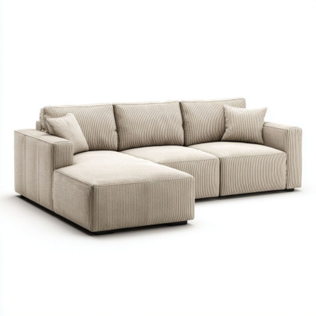 Sofa narożna z tkaniny do salonu w kolorze beżowym - 200 x 150 x 80
