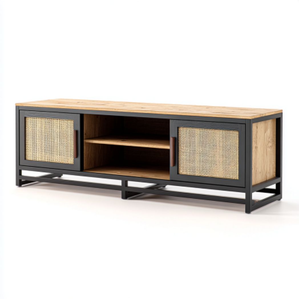 Szafka RTV z drewna surowego i metalu do salonu - 150 x 40 x 50